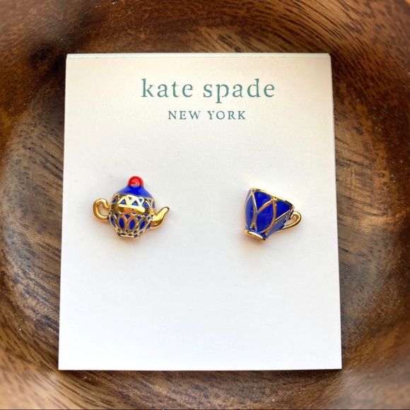 NEW Kate Spade Alice in Wonderland Blue Teacup Teapot Stud Earrings